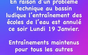 Annulation des écoles de l’eau Lundi 19 Janvier